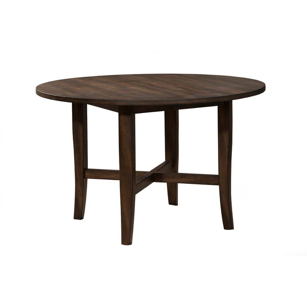 Burnished Dark Oak Round Wood Dining Table with Four Legs