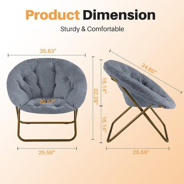 WONDER COMFORT Grey X-Large Faux Fur Folding Cozy Saucer Chairs