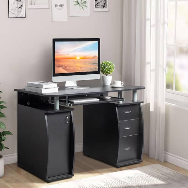 Winado 47.28 in. W Complete Workstation Black Computer Desk with Storage, 3-Drawers