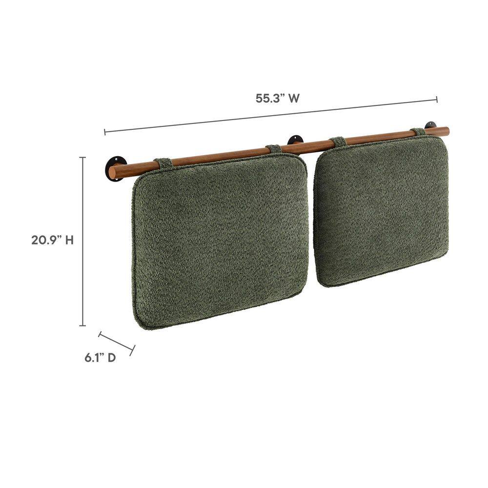 Sage Green Chenille Upholstered Floating Full Headboard with Walnut Bar