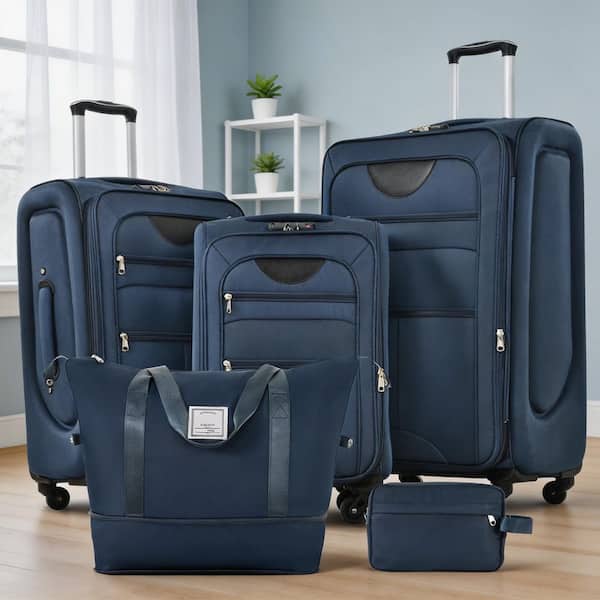 LIVACA 3-Piece Dark Blue Polyester Softside Expandable Spinner