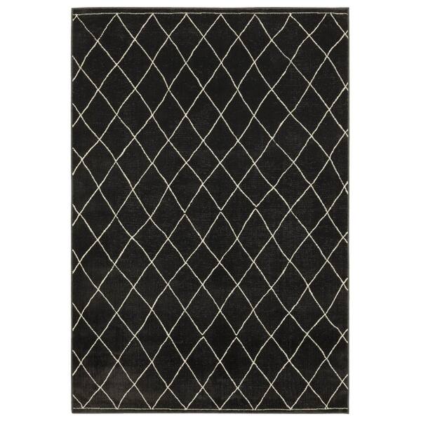 7' X 10' Charcoal And Ivory Trellis Area Rug