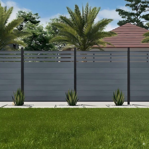 mondaria Garden Fence Board 6 ft. H x 6 ft. W Grey Composite Fence Panel with One Post