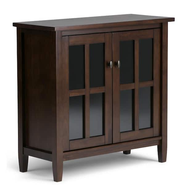 Simpli Home Warm Shaker Solid Wood 32 in. Wide Transitional Low Storage Cabinet in Tobacco Brown
