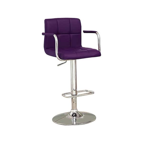 Benjara 37.75 in. Purple Corfu Contemporary Bar Stool with Arm