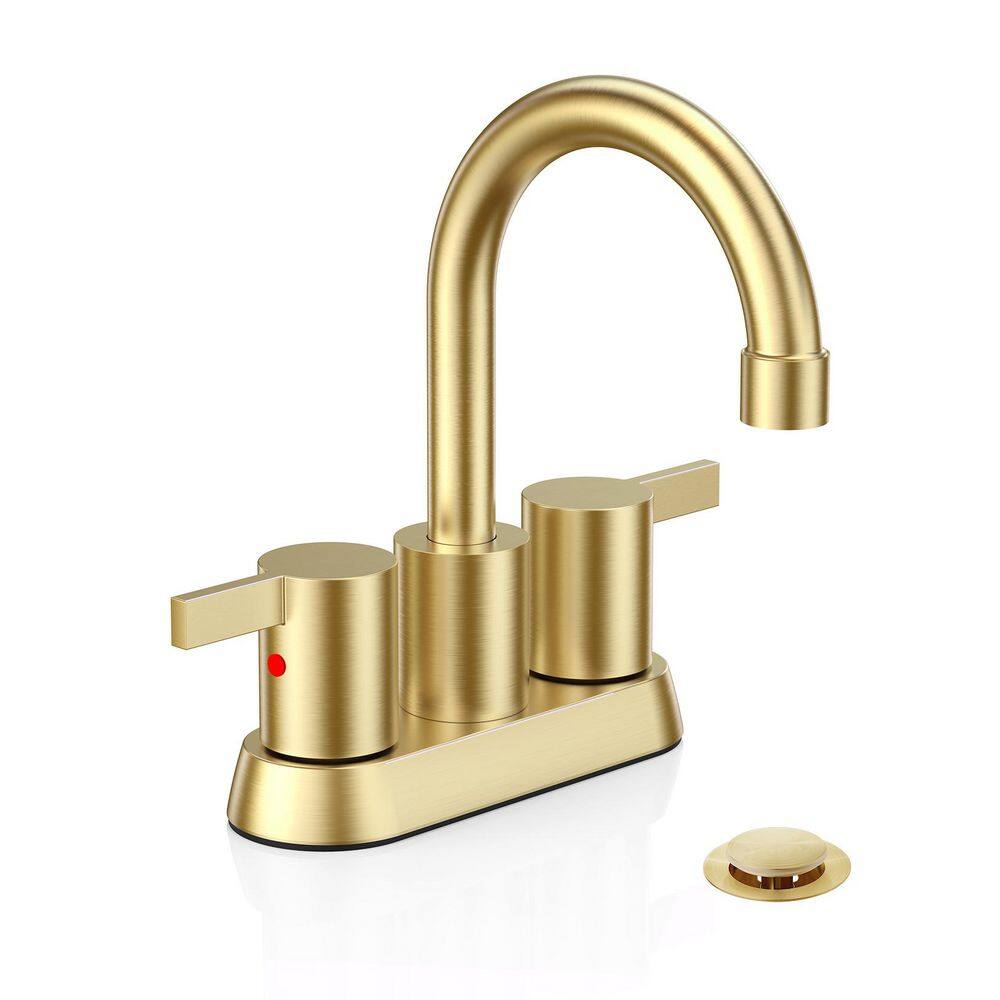 Brushed Gold 4 Inch 2 Handle Centerset Lead-Free Bathroom Faucet, Swivel Spout with Copper Pop Up Drain price history on PriceWatchPro