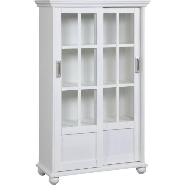 Altra Furniture 4-Shelf Bookcase with Sliding Glass Door in White