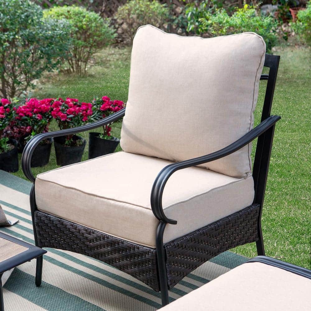 PHI VILLA Black Metal Frame Dark Brown Rattan Wicker Outdoor Patio ...
