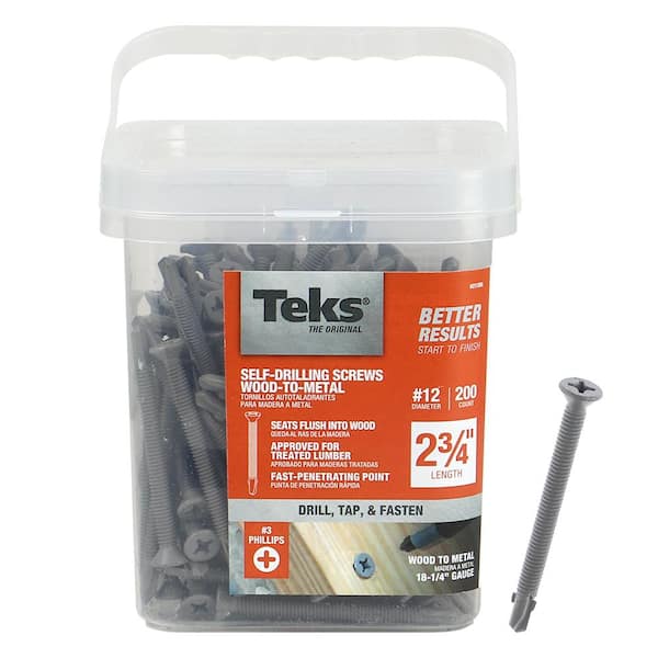 Teks 12 x 2-3/4 in. Plymetal Zinc-Plated Steel Flat-Head Phillips Self-Tapping Screws with Wings (200-Pack)