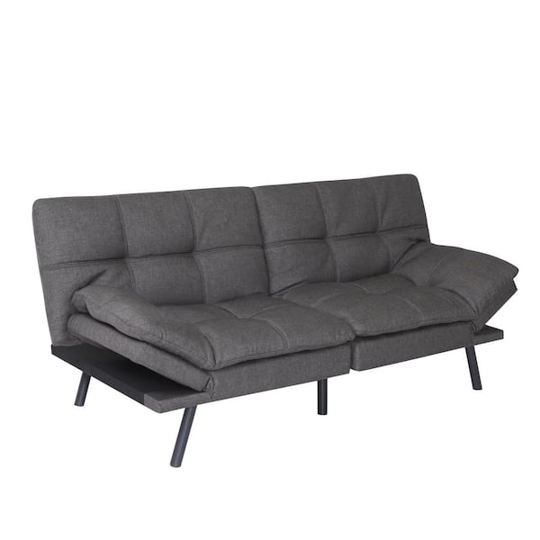 Westsky 71 in. Wide Black Modern Convertible PU Leather Memory Foam Futon Couch Sofa Bed, Folding Sleeper Twin Sofa Furniture