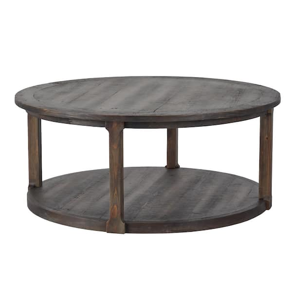 DEVON & CLAIRE Grady 39.5 in. Brown Round Wood Coffee Table