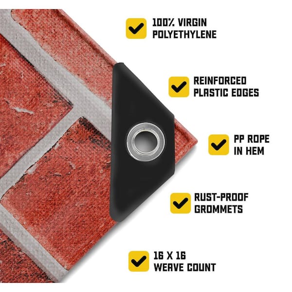 CORE TARPS 6 ft. x 8 ft. Bricks/Black, Extreme Heavy Duty 20 Mil