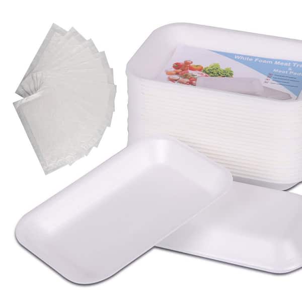 White Foam Disposable Meat Trays 25Pcs with Absorbent Pad, Food Grade Foam Tray for Meat, Food