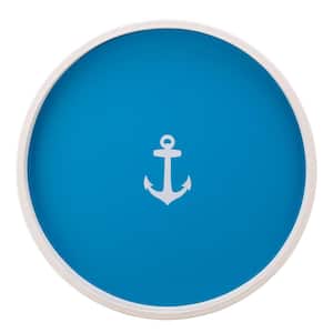 PASTIMES Anchor 14 in. W x 1.3 in. H x 14 in. D Round Process Blue Leatherette Serving Tray