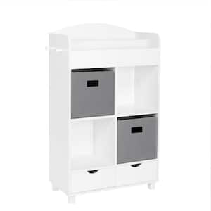 Kids White Cubby Storage Cabinet with Bookrack with 2-Piece Gray Bins