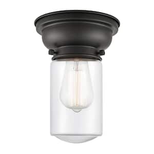 Dover 6.25 in. 1-Light Matte Black, Clear Flush Mount with Clear Glass Shade
