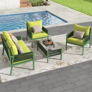 4-Piece Wicker Patio Conversation Set with Fluorescent Yellow Cushions