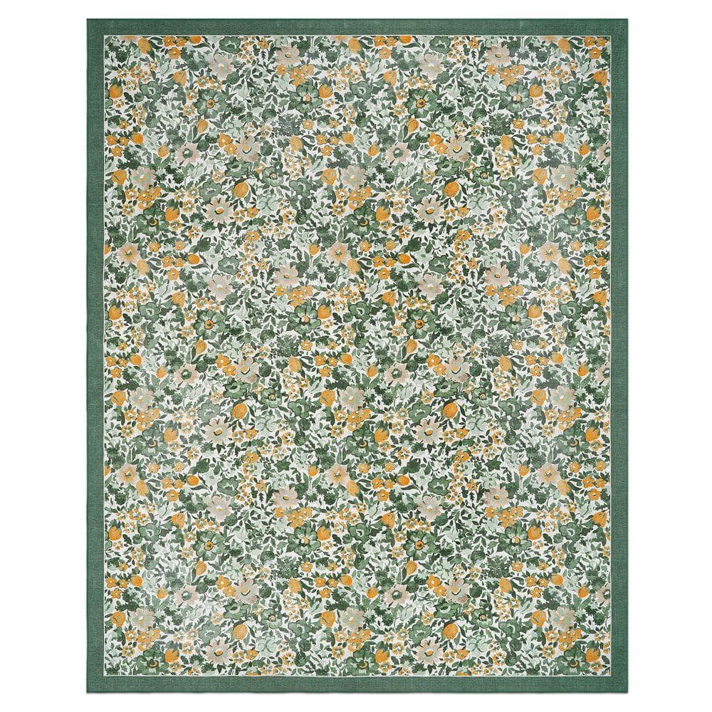Laura Ashley Loveston Floral Chenille Green 8 ft. x 10 ft