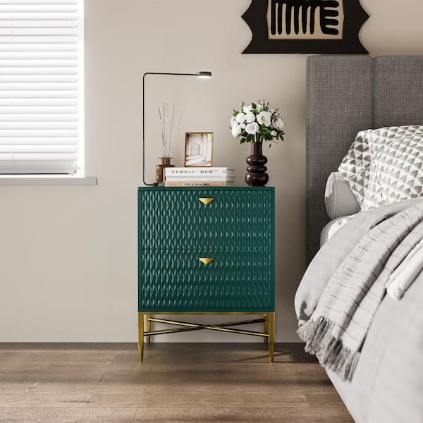 Boyel Living Green 2-Drawer Wood Nightstand with Square Support Legs