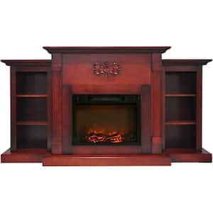 Sanoma 72 in. Electric Fireplace in Cherry with Built-in Bookshelves and 1500-Watt Charred Log Insert