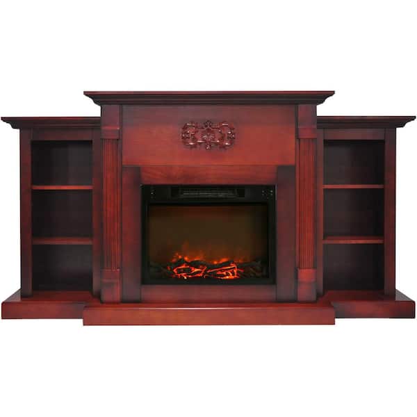 Cambridge Sanoma 72 in. Electric Fireplace in Cherry with Built-in Bookshelves and 1500-Watt Charred Log Insert