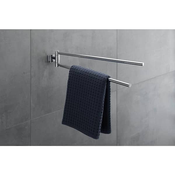 15 in. Wall Mount Bathroom Swivel Towel Bar with 4-Arm in Brushed
