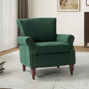 Cythnus Traditional Green Nailhead Trim Upholstered Accent Armchair with Wood Legs