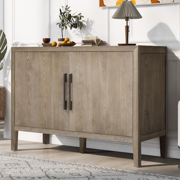 Harper & Bright Designs Natural Wood 47.2 in. Storage Cabinet Sideboard with Adjustable Shelves and 2-Doors