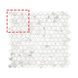 Penny Round White 6 in. x 6 in. x 0.4 in. Recycled Glass Marble Looks Floor & Wall Mosaic Tile (Sample 0.25 sq. ft.)