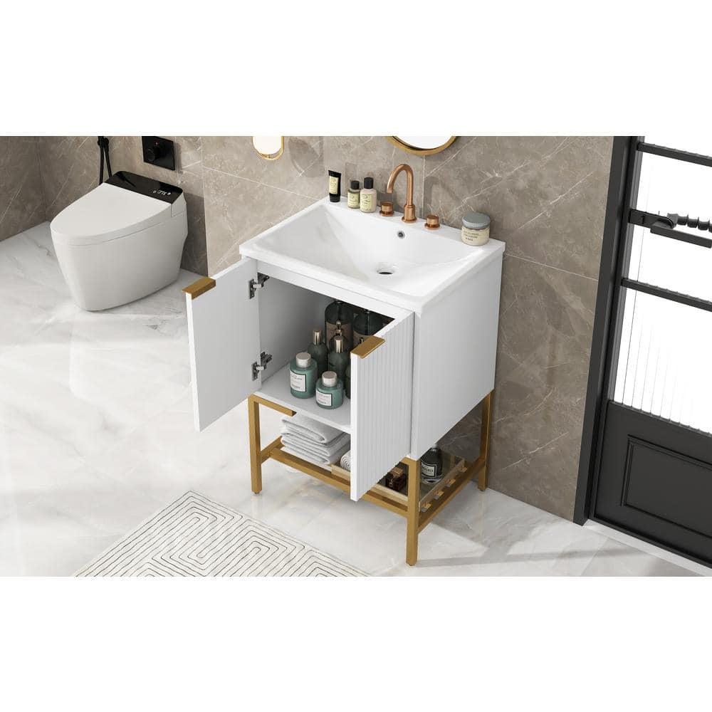 24 in. W x 18 in. D x 34 in. H Single Sink Freestanding Bath Vanity in Whit