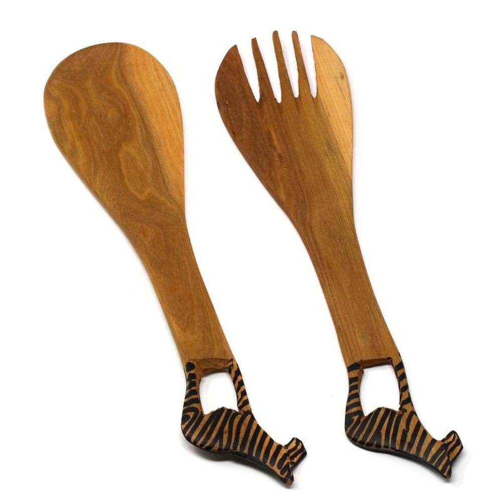 Global Crafts 2pieces African Zebra Wood Salad Serving Set KWC009Z_GWH The Home Depot