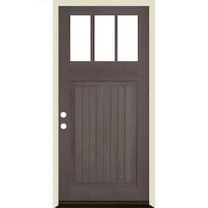 36 in. x 80 in. Craftsman 3 Lite V Groove Grey Stain Right-Hand/Inswing Douglas Fir Prehung Front Door