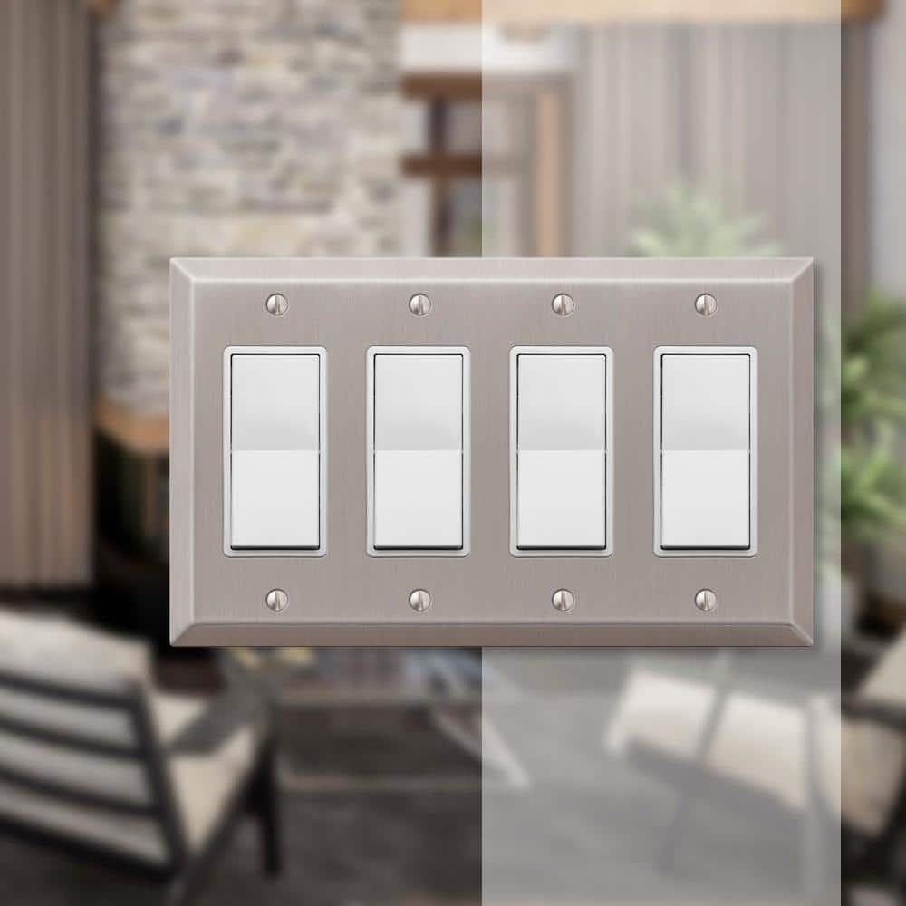 Brushed Nickel Quad Rocker Steel Wallplate