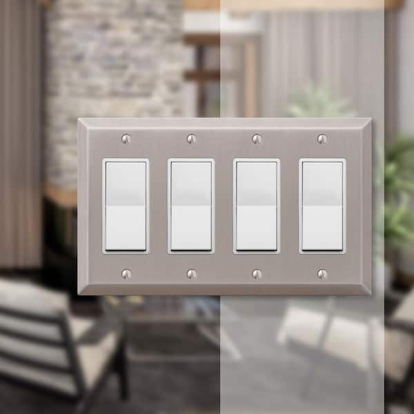 Metallic 4 Gang Rocker Steel Wall Plate - Brushed Nickel
