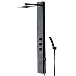 4-Jet Rainfall Shower Panel System with Rainfall Shower Head and Shower Wand in Black