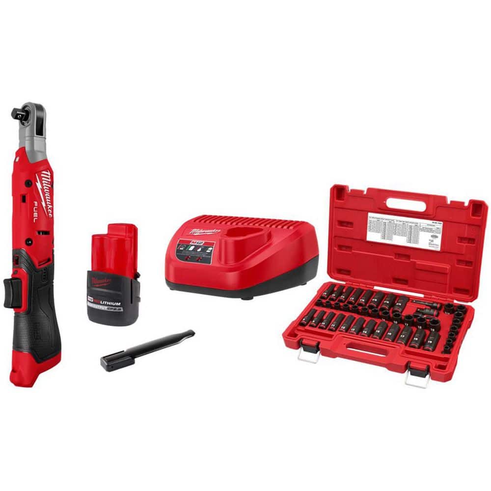 M12 12V Lithium-Ion 3/8 in. Cordless Ratchet Kit with Battery, Charger and SAE and Metric Impact Socket Set (43-Piece) price history on PriceWatchPro