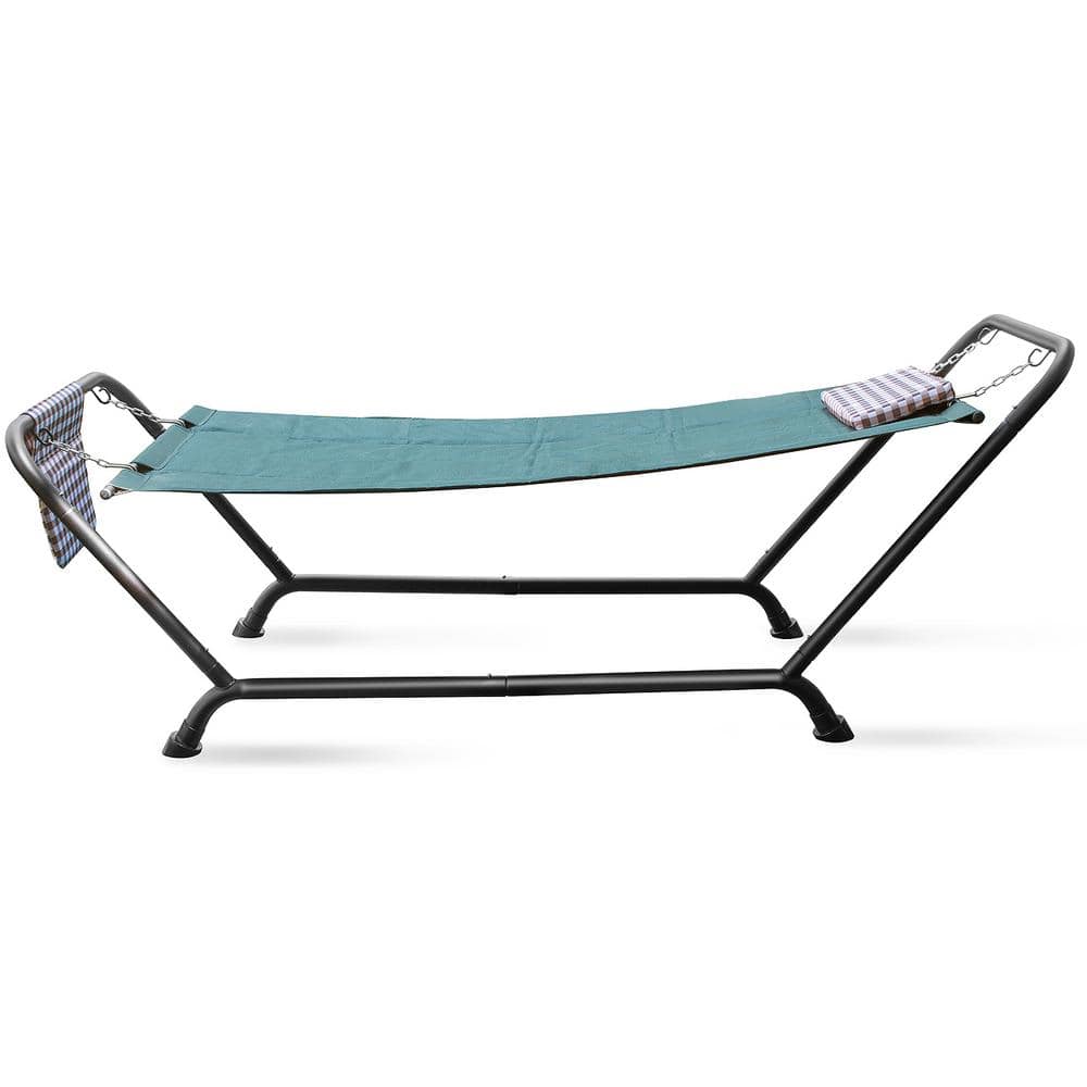Teal Polyester Hammock Bed with Stand, Pillow, and Storage Pockets