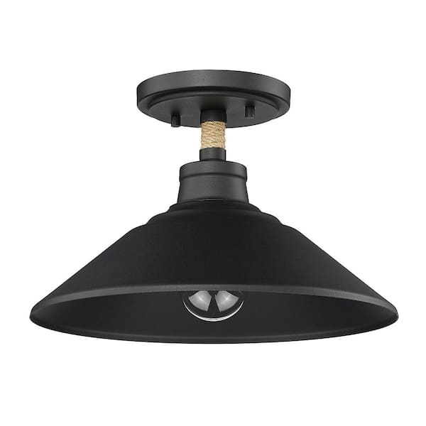 Golden Lighting Journey 12 in. 1-Light Natural Black Semi-Flush Mount