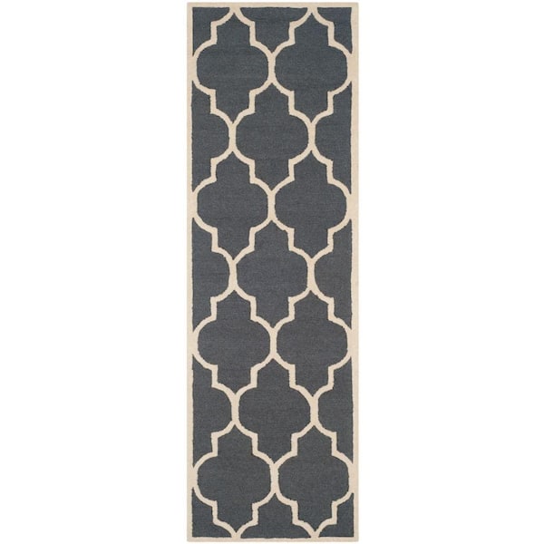 Cambridge Dark Gray/Ivory 3 ft. x 8 ft. Border Geometric Trellis Runner Rug