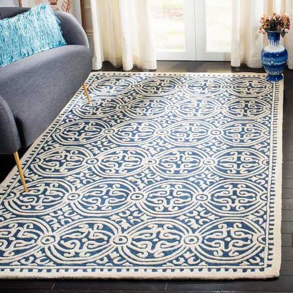 Cambridge Navy Blue/Ivory Doormat 3 ft. x 5 ft. Geometric Medallion Area Rug