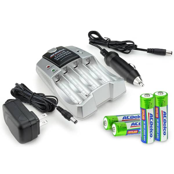 ACDelco 2-Hour Fast Battery Charger Includes AA Rechargeable Batteries and  Car Adapter, 4 Count