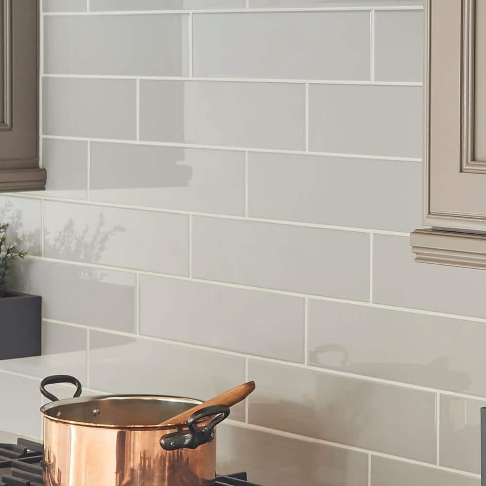 Buy Domino Gray Beveled 3 in. x 6 in. Glossy Ceramic Wall Tile (10.65 ...