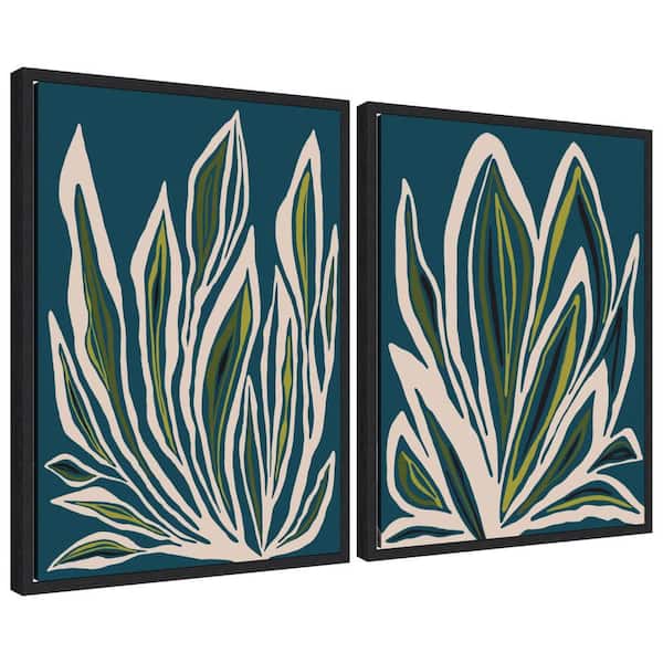 2-Piece Sylvie "Blue Flora 1 and 2" by Alicia Bock Abstract Framed Art Print Set 24 in. x 18 in.