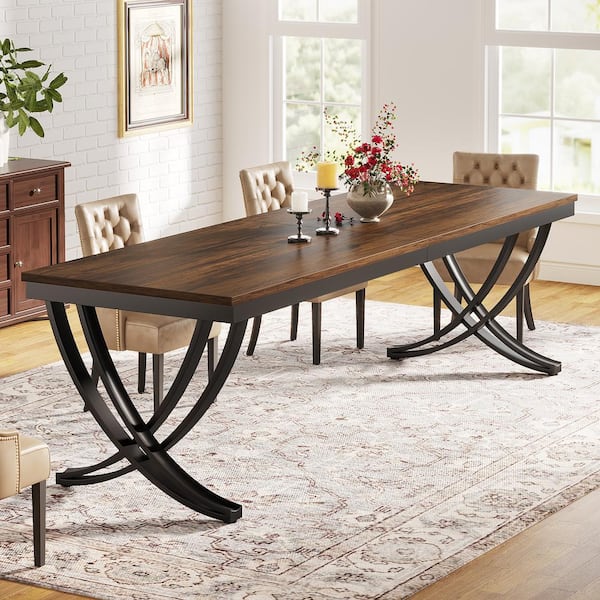 BYBLIGHT Roesler Brown and Black Wood 78.7 in. W 4-Legs Rectangle Dining Table, Kitchen Table with Metal Stylish Legs Seats 8