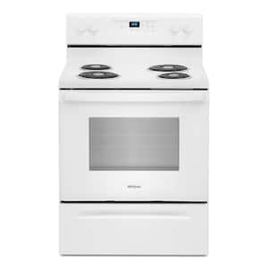 30 in. 4.8 cu. ft. 4 Burner Element Electric Range with Self-Cleaning in White with Storage Drawer