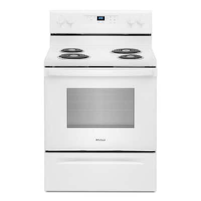 30 in. 4.8 cu. ft. 4-Burner Electric Range with Self-Cleaning in White with Storage Drawer
