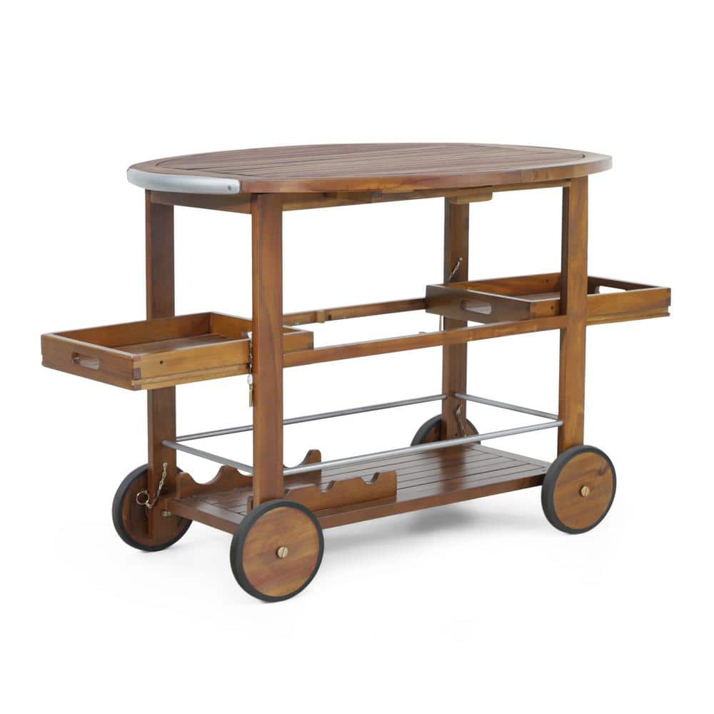 Drop-Leaf Outdoor Bar Serving Cart with Built-in Wine Rack and 2-Drawers, K
