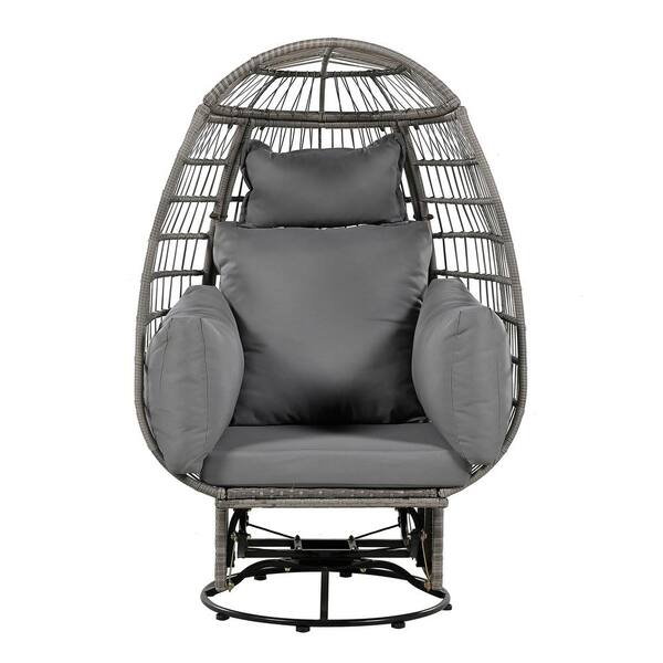 Grey Wicker Egg Chair Outdoor Rocking Chair with Grey Cushion 360 ...