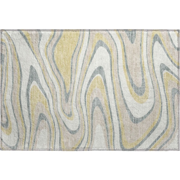 Mayfield Premium Machine Washable Abstract AMF2493 Ivory 2 ft. x 3 ft. Accent Rug