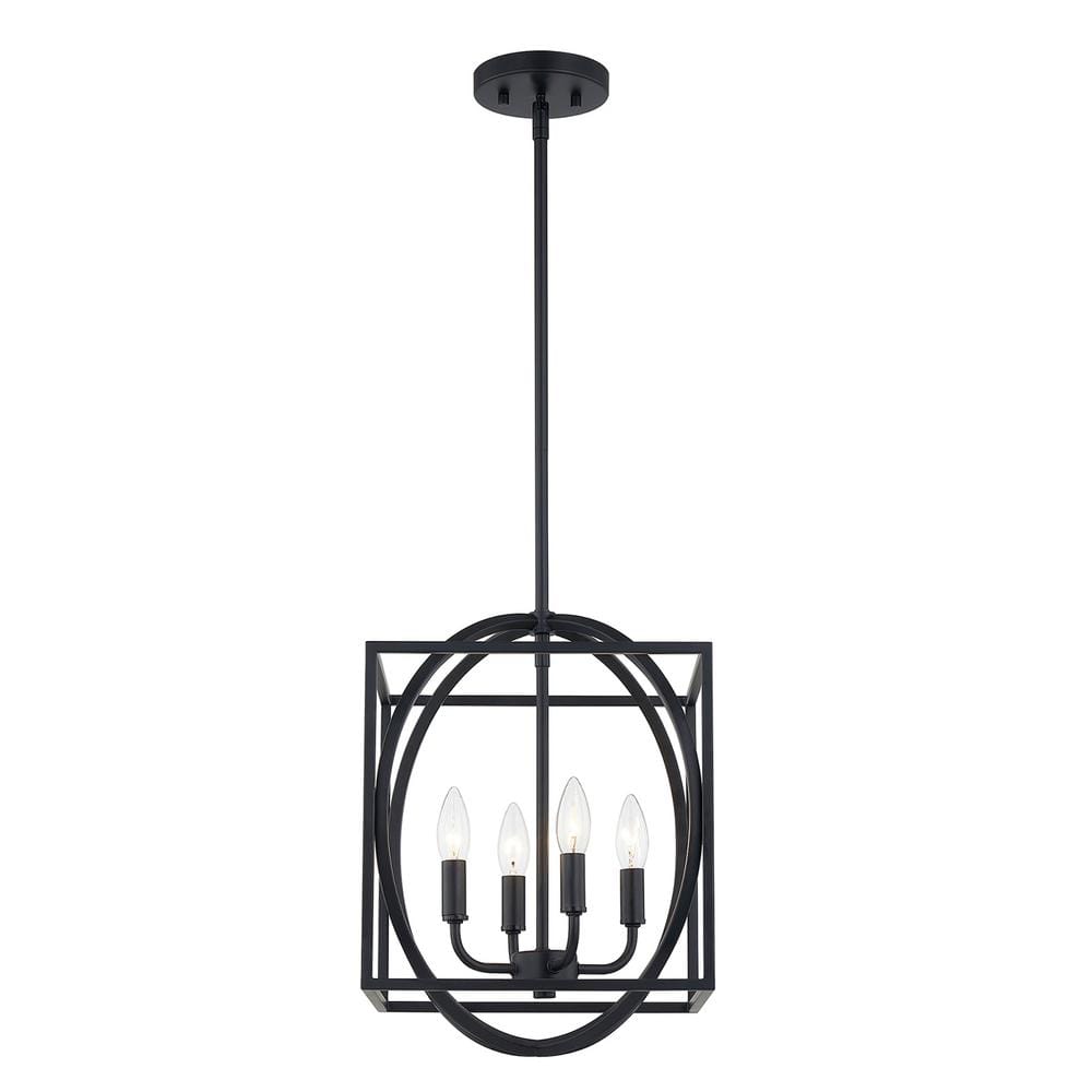 Black 4-Light Glass Lantern Pendant Light